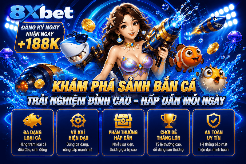 Bắn Cá 8XBET – Sảnh Săn Cá Online Với Boss Đại Dương, Vũ Khí Và Phòng Chơi Đa Dạng